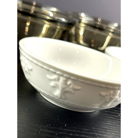 Set Of 5 Vintage Glass Bowls - 3 Amber & 2 White Textured Porcelain Dishes - Picture 2 of 3